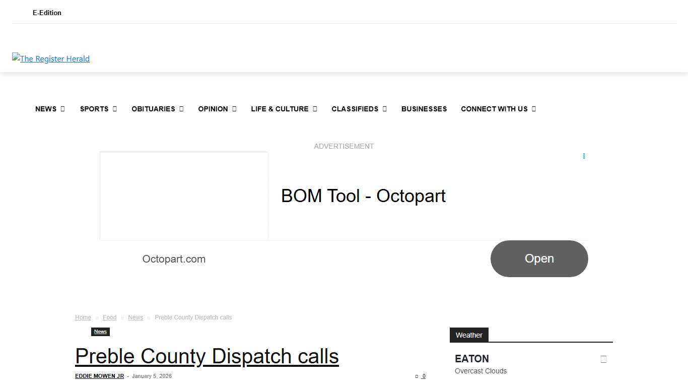 Preble County Dispatch calls - The Register Herald