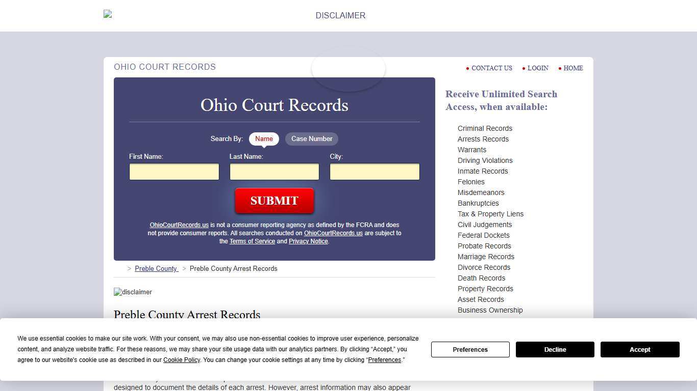 Preble County Arrest Records OhioCourtRecords.us